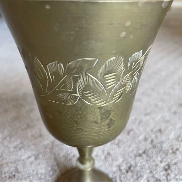 Vintage Brass Goblet with Floral Etchings - Picture 2 of 10